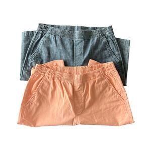 LANDS' END Women's 2pc Mid Rise Bermuda Shorts Sz 8 Chambray Peach Easy Wear